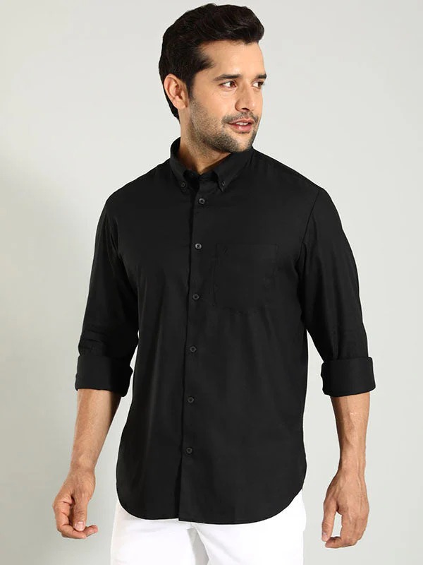 Indian Terrain Men's Regular Fit Full Sleeve Solid Black Shirt